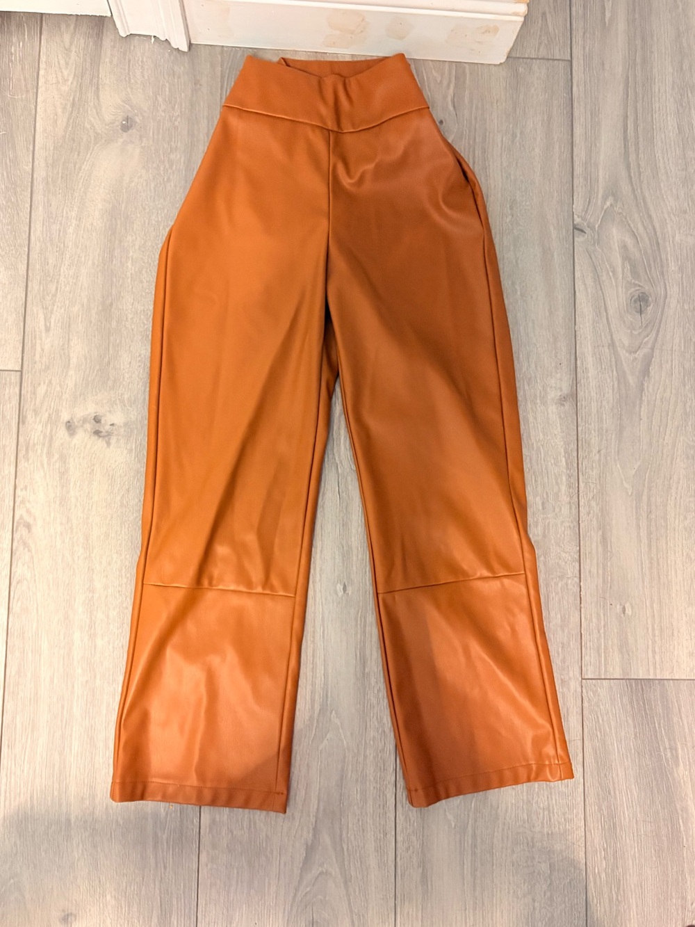 Steve Madden Rust-Orange Faux Leather Wide-Leg Pants